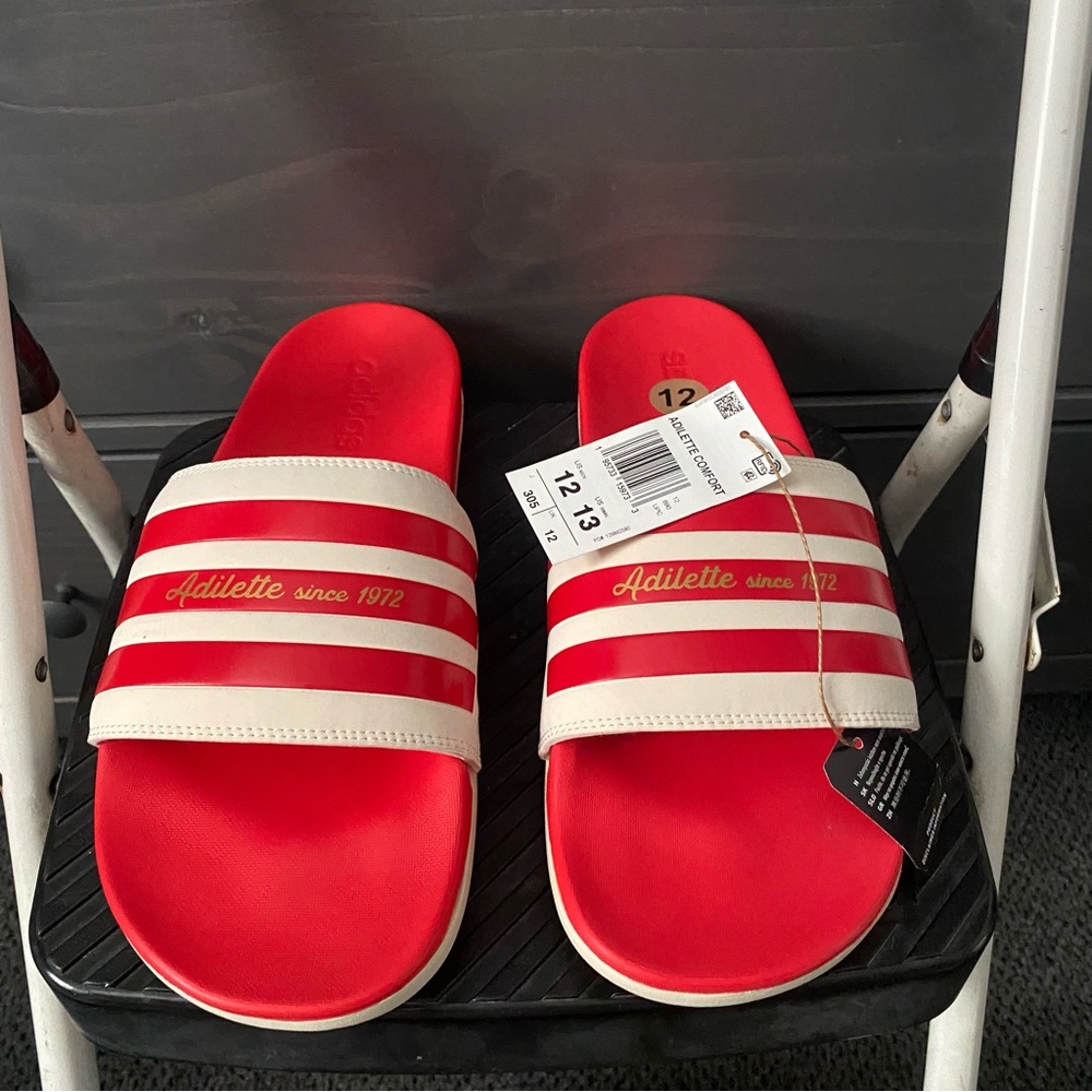 Adidas Unisex-Adult Adilette Slides Sandal Red/ Blue Men Size 12/Women 13 - Picture 7 of 7